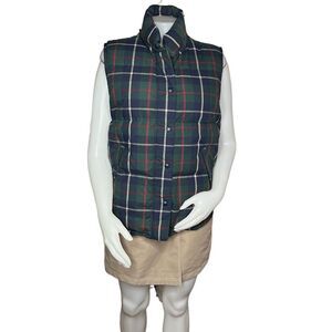 EDDIE BAUER Green Blue Puffer Vest Sleeveless Jacket Goose Down Full Zip Snaps